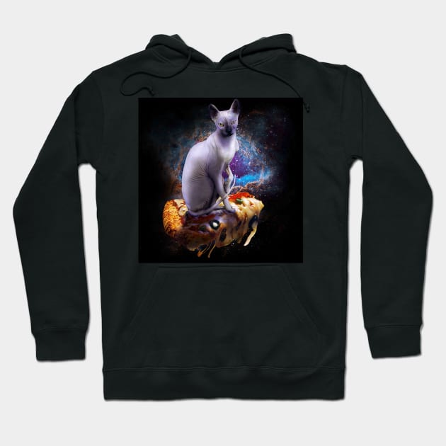 Galaxy Space Sphynx Hairless Cat On Pizza Hoodie by Random Galaxy